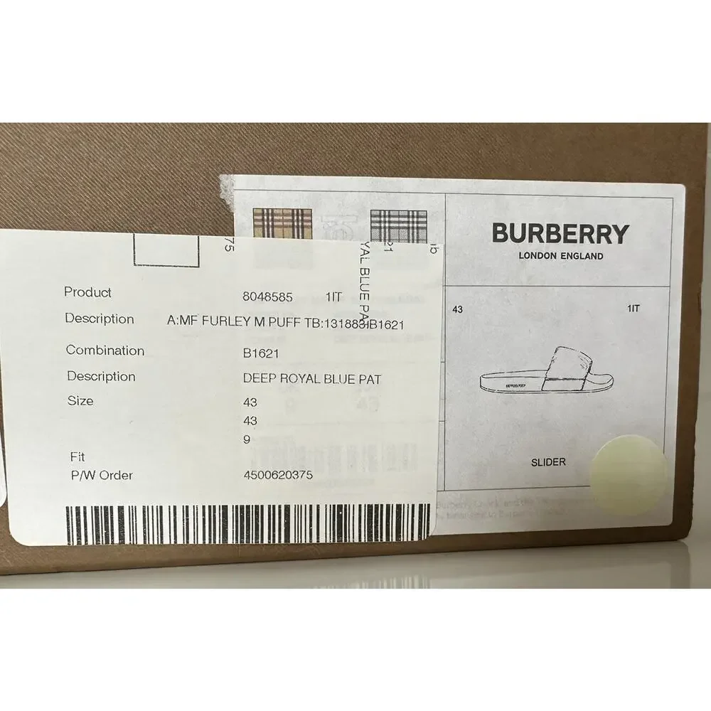 NIB $570 Burberry Furley Puff TB Men's Slides Blue Sandals 10 US (43) 8048585
